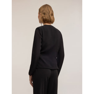 Motivi - Blusa wrap con fiocco in velluto - Nero