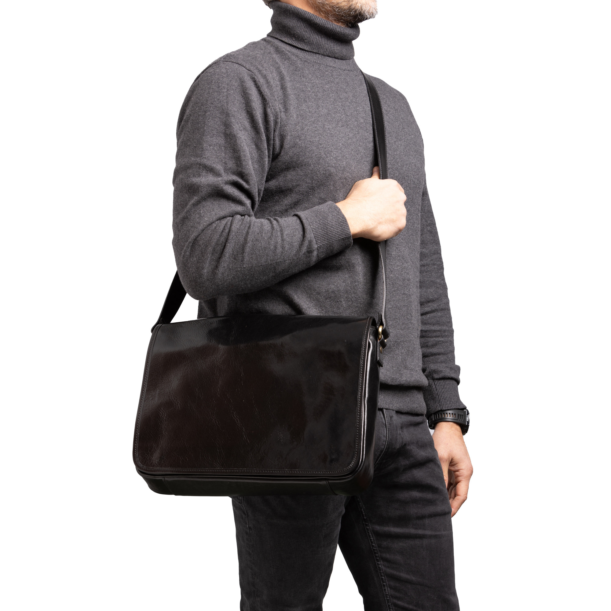 Borsa a tracolla  da uomo In Vera pelle Made in Italy 28x35x9 cm