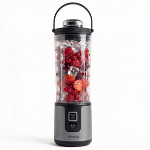 H.Koenig Mini Batidora Portátil MOOTH9 Recargable 470 mL, Batidora de Smoothies Inalámbrica 110W con 6 Cuchillas de Acero Inox, gris