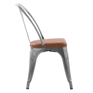 Lot de 2 chaises en métal chrome et cuir synthétique marron - Charly