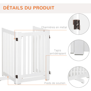 Barrière modulable pliable barrière de sécurité avec porte verrouillable intégrée dim. 155L x 35l x 76H cm MDF blanc