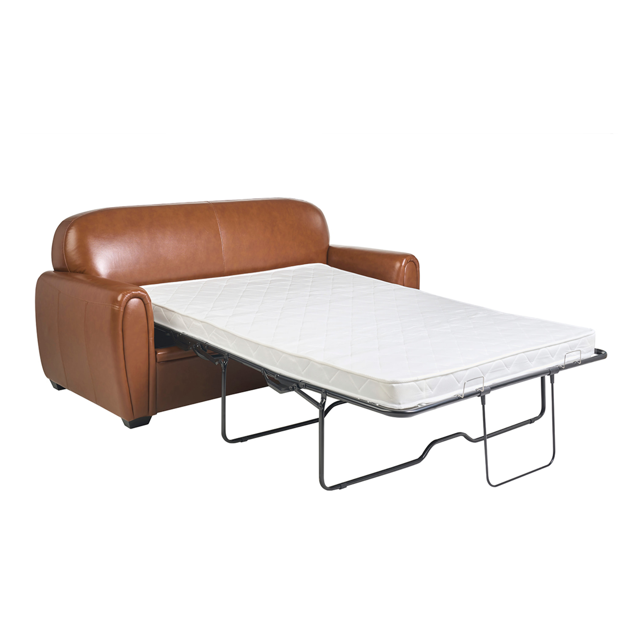 Canapé convertible vintage 3 places cuir marron et bois noir avec matelas 9 cm CLUB