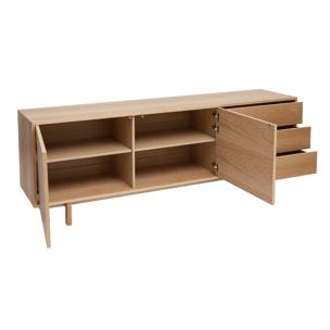 Buffet scandinave en bois clair 2 portes 3 tiroirs L195cm SID