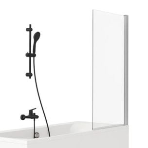 Pack baignoire droite 170 x 75 Elise + pack pommeau et mitigeur bain douche noir mat + pare bain chromé + vidage
