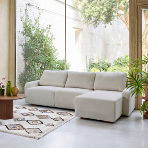 Canapé d'angle droite 3 places tissu gris clair L 260 x P 88 / 139cm / x H 87cm - Dany