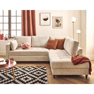 Anna - canapé d'angle droit 5 places convertible en velours texturé - Beige