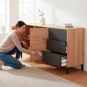 Credenza Industriale Moderna Con 2 Ante E 3 Cassetti Madia Mobile Contenitore Salvaspazio Soggiorno Sala Pranzo 74x154x41 Cm Rovere e Grigio Antracite