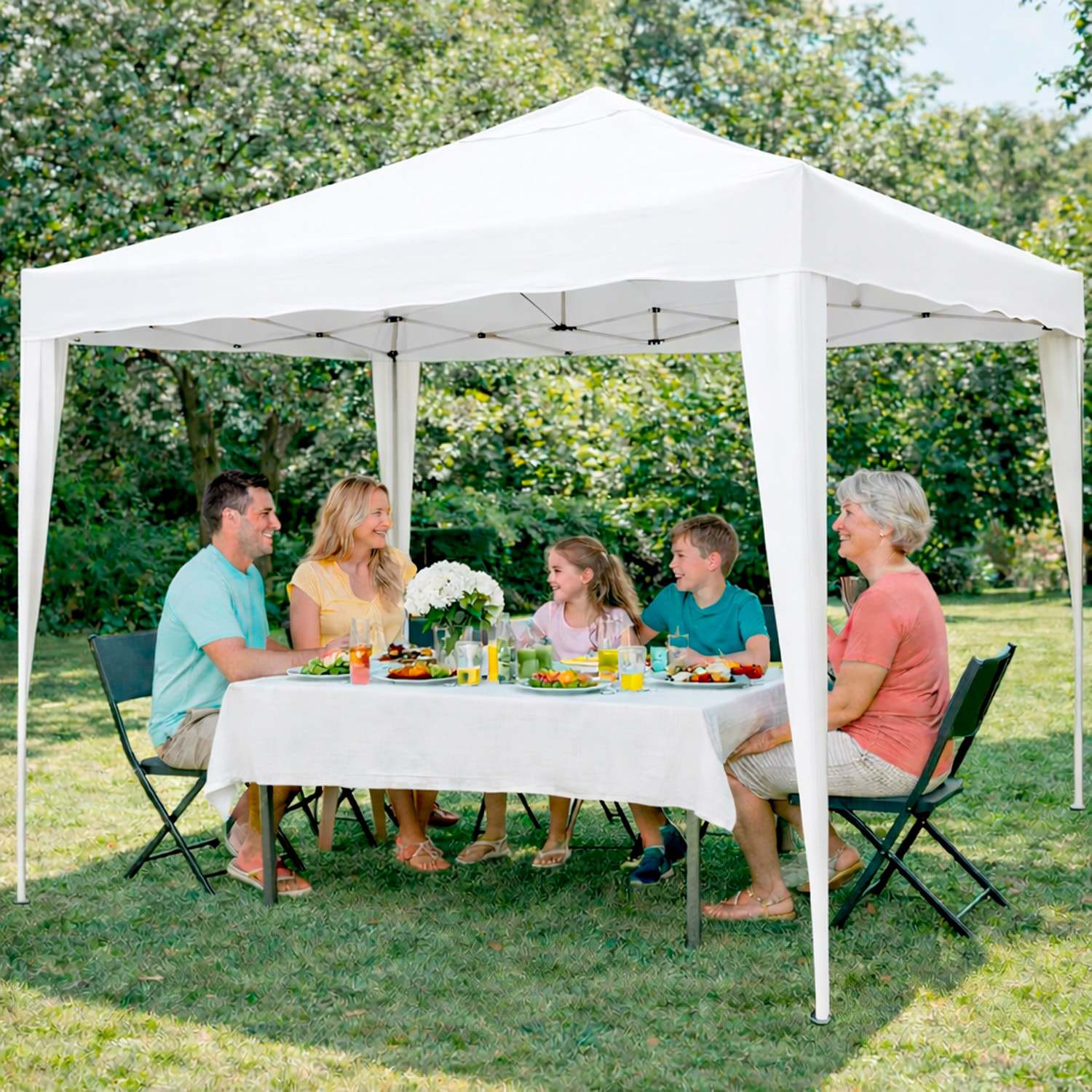Gazebo Pieghevole 3x4 M in Acciaio con Telo Idrorepellente 160 g/m² Anti-UV Struttura Robusta Apertura Rapida Fisarmonica con Borsa e 4 Sacche Bianco