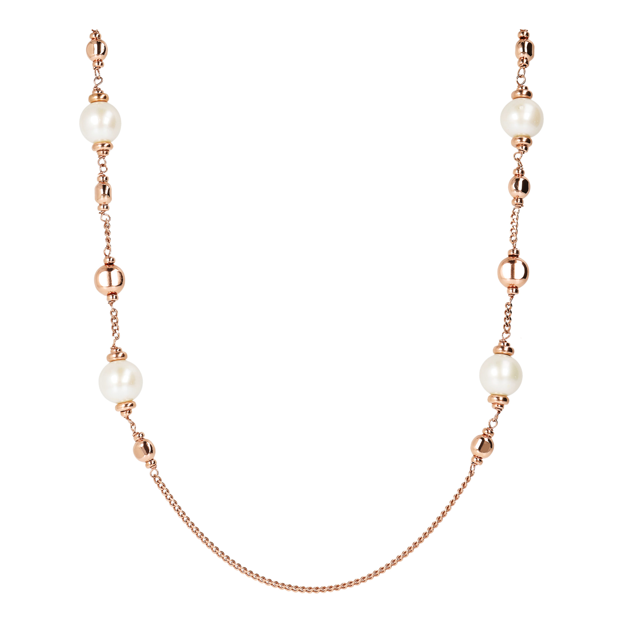 Collana Lunga con Bead Lucide e Perle Bianche d'Acqua Dolce Ø 11/12 mm