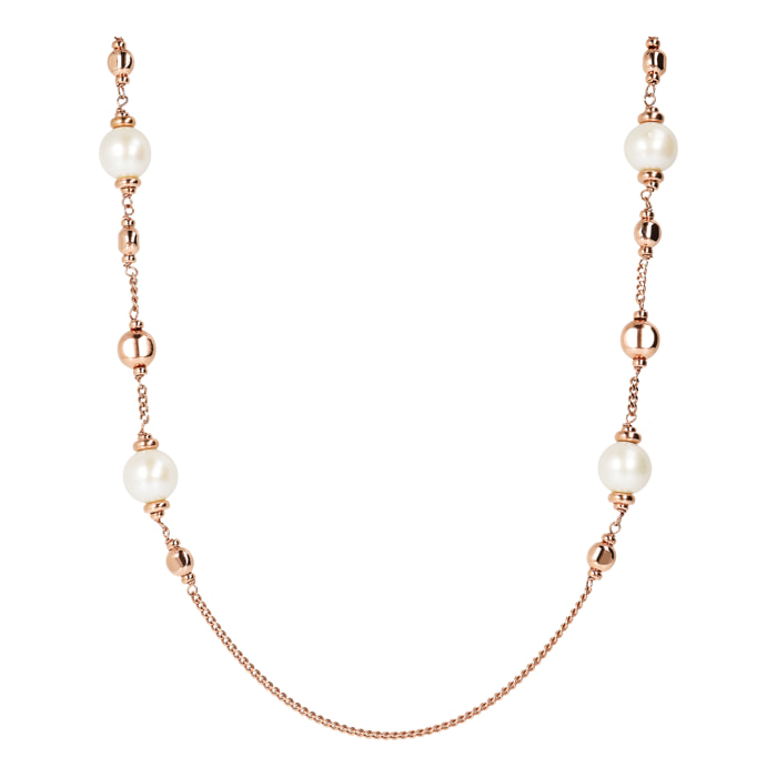 Collana Lunga con Bead Lucide e Perle Bianche d'Acqua Dolce Ø 11/12 mm