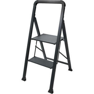 Escalera plegable con 2 escalones en Acero de color negro - Ligera y segura de 47,5x42,5x85cm