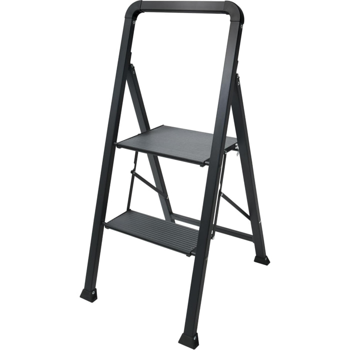Escalera plegable con 2 escalones en Acero de color negro - Ligera y segura de 47,5x42,5x85cm