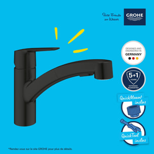 62x44 cm kit évier avec égouttoir réversible en Granite, à encastrer, blanc + mitigeur de cuisine Grohe Start (SATSE2WG303)