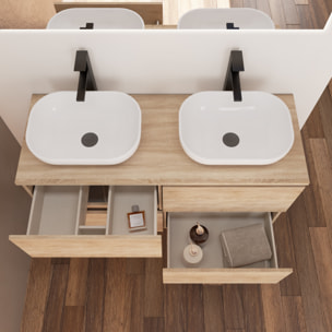 Ensemble Salle de Bain Kaji | Meuble Suspendu | 141 cm Bardolino | 4 Tiroirs | Lavabo sur Plan | N'inclut pas Miroir | Alday