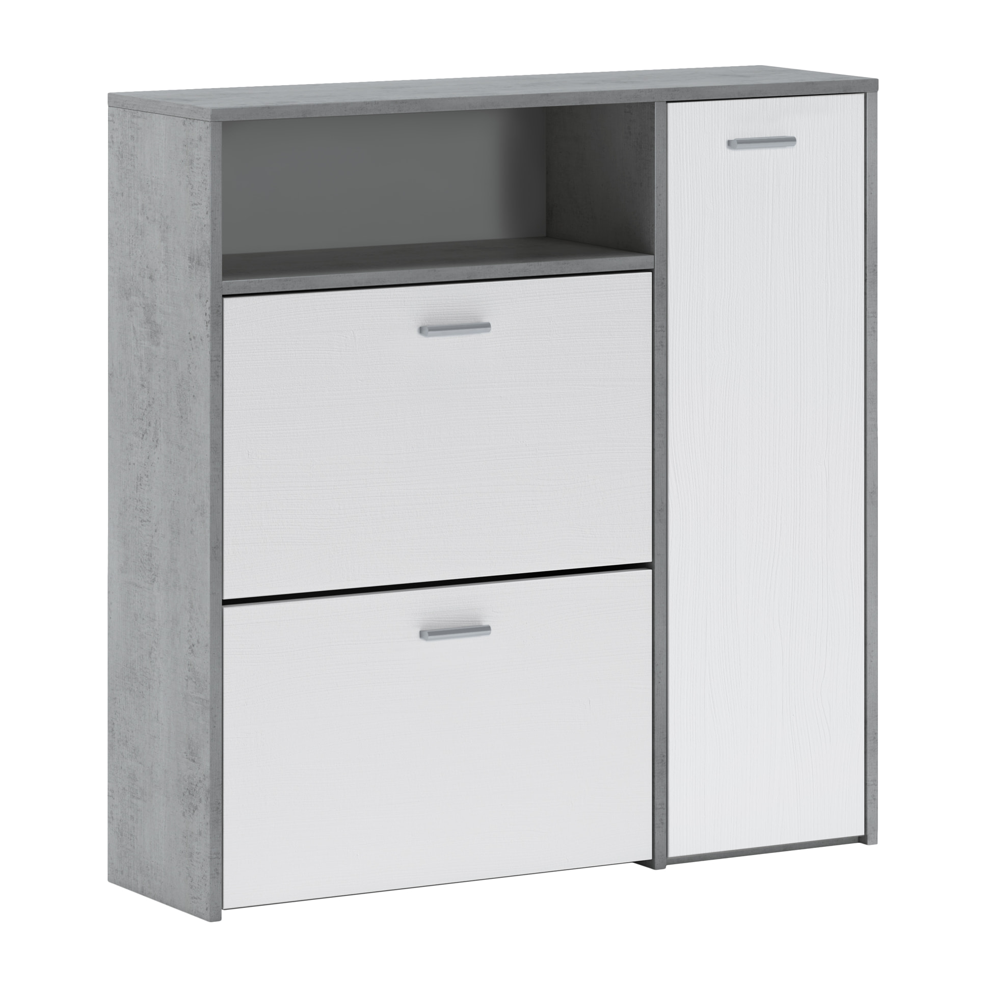 Scarpiera Mobile Portascarpe Salvaspazio Ingresso Con 2 Ribalte Doppia Profondità 4 Vani A Giorno Design Moderno Per Corridoio Sala 91.5 x 94 x 26.6 Cm Bianco e Grigio Cemento