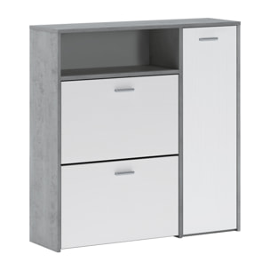 Scarpiera Mobile Portascarpe Salvaspazio Ingresso Con 2 Ribalte Doppia Profondità 4 Vani A Giorno Design Moderno Per Corridoio Sala 91.5 x 94 x 26.6 Cm Bianco e Grigio Cemento