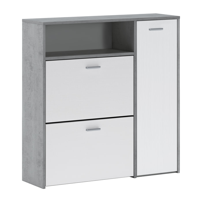 Scarpiera Mobile Portascarpe Salvaspazio Ingresso Con 2 Ribalte Doppia Profondità 4 Vani A Giorno Design Moderno Per Corridoio Sala 91.5 x 94 x 26.6 Cm Bianco e Grigio Cemento