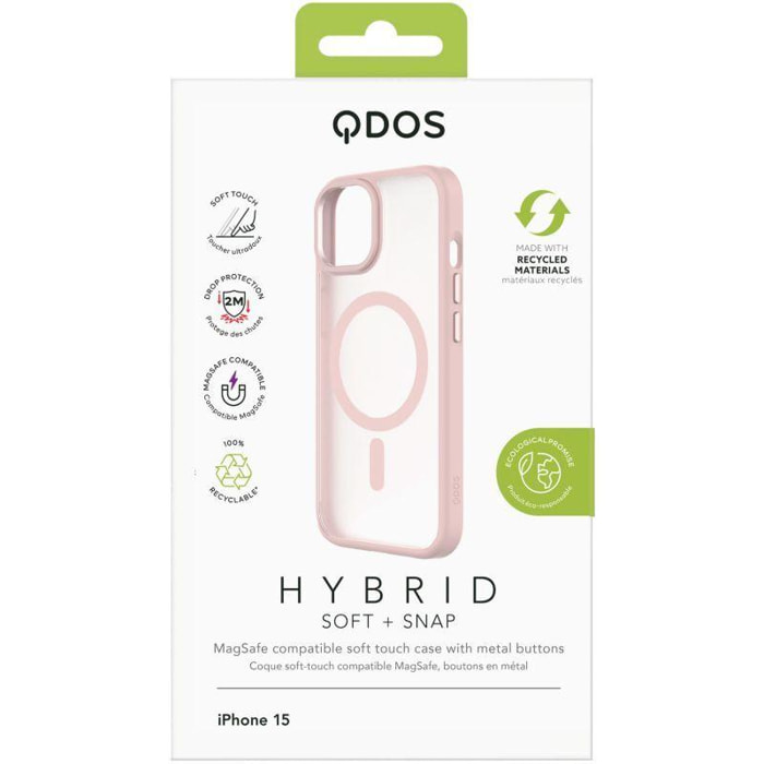Coque bumper QDOS Iphone 15 Hybrid soft SNAP MagSafe Rose