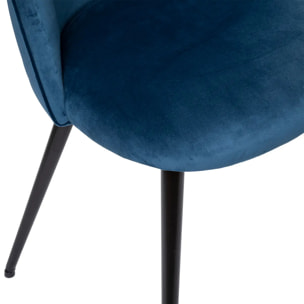 Chaise "Slano" - bleu - velours - pieds métal noir