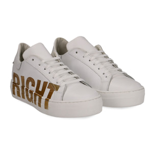 Sneakers bianche in pelle con stampa gialla