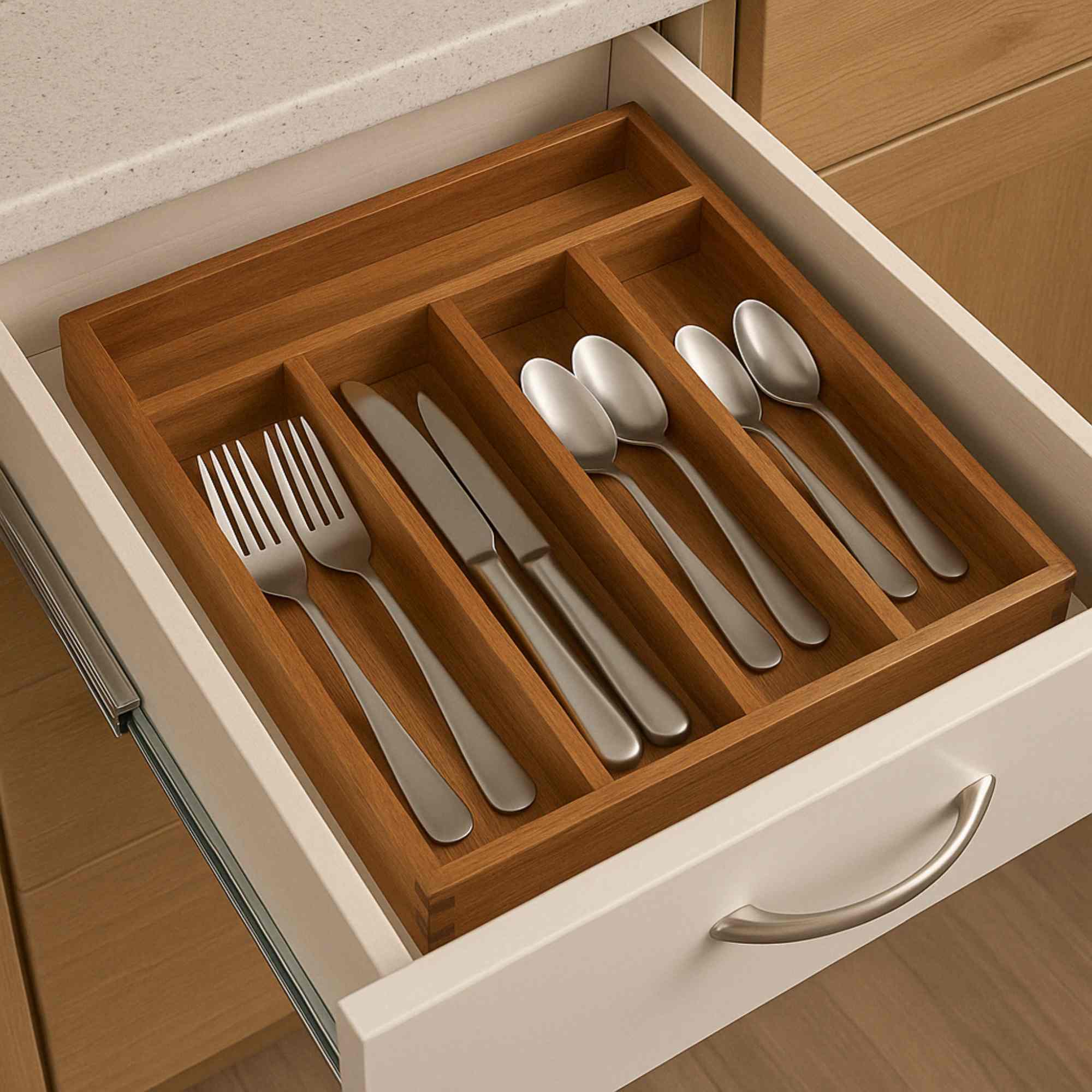 Bandeja para cubiertos de madera de acacia extensible organizador elegante y funcional