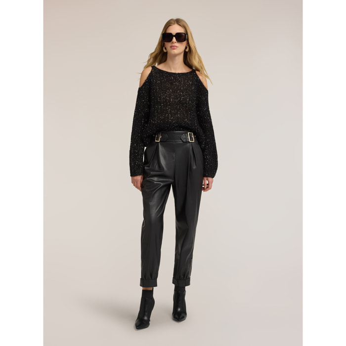 Motivi - Pantaloni carota con cintura - Nero