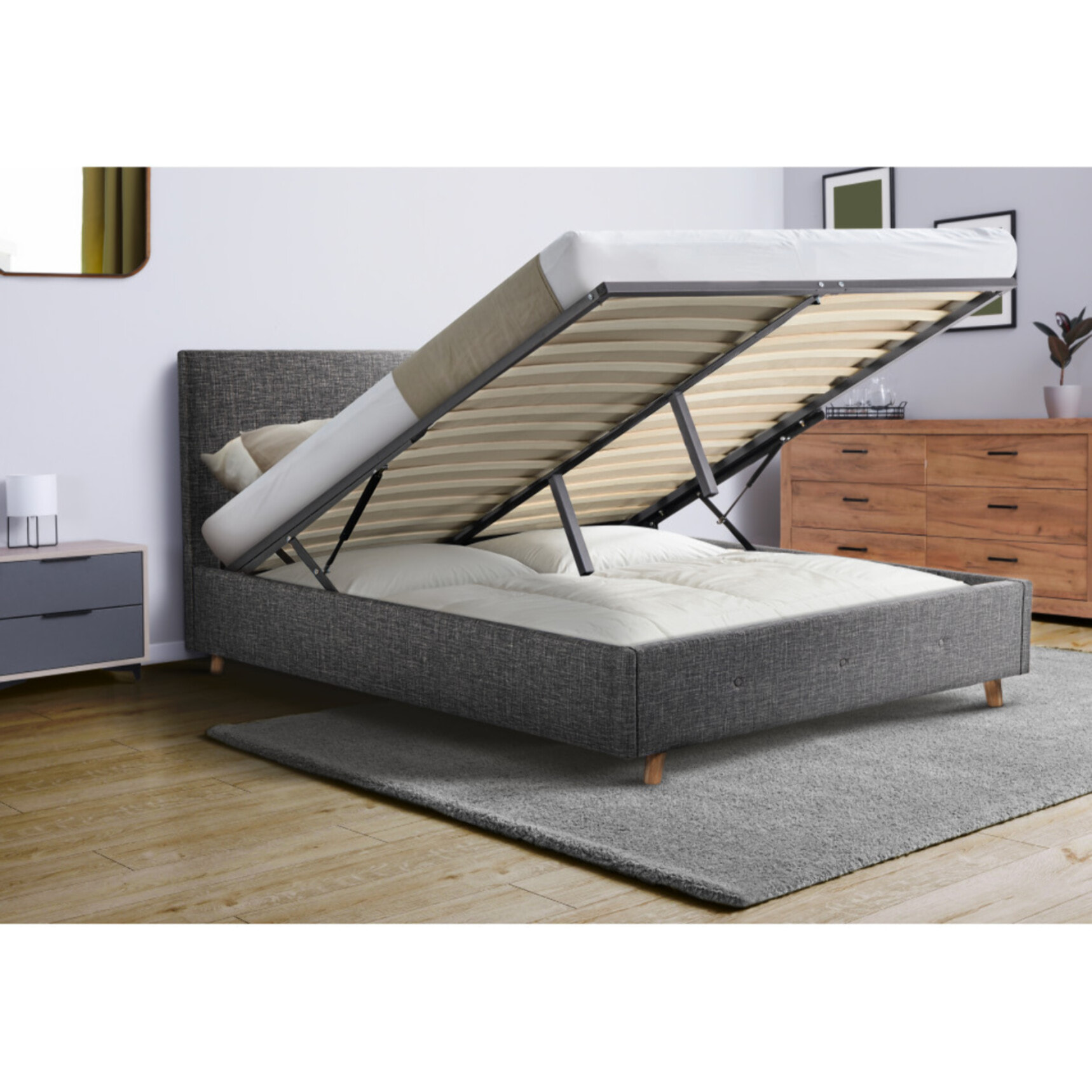 Lit coffre Mala 160x200cm tissu gris