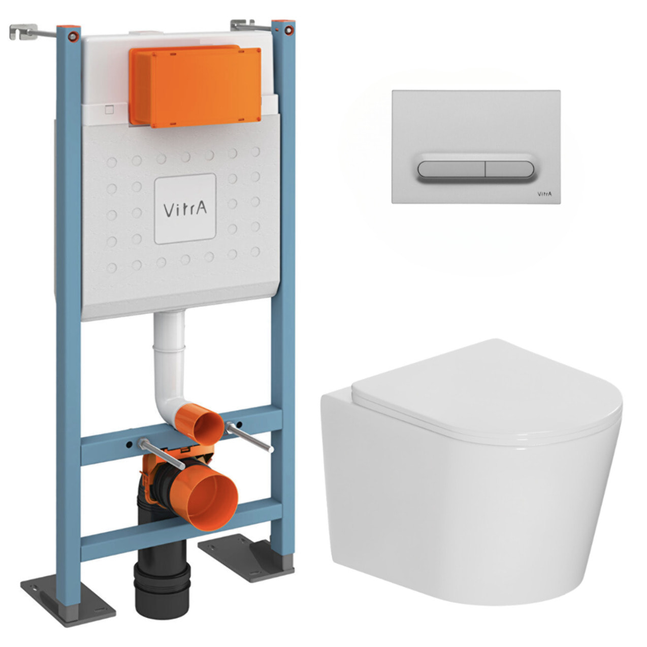 Pack WC bâti-support autoportant V-Fix Core + WC suspendu sans bride + abattant SoftClose + plaque chrome mat (VFTFCETOR5)