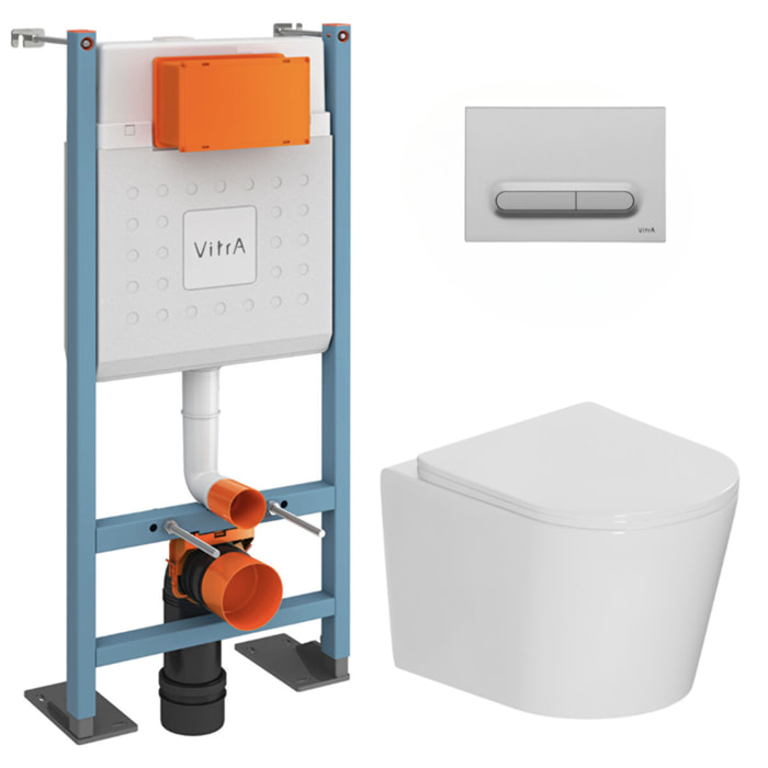 Pack WC bâti-support autoportant V-Fix Core + WC suspendu sans bride + abattant SoftClose + plaque chrome mat (VFTFCETOR5)