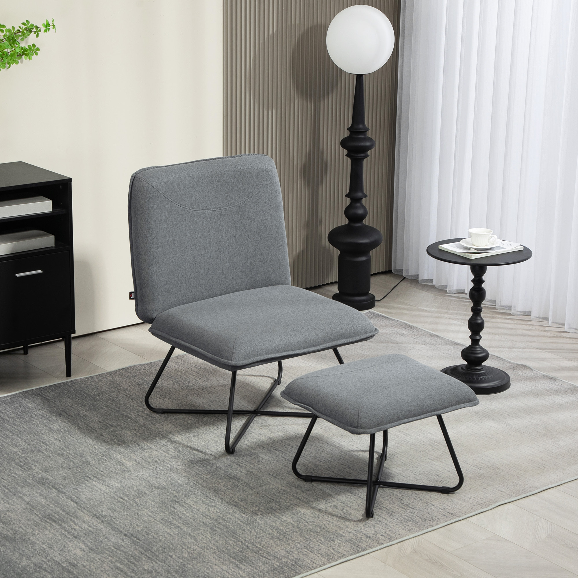 Sillón de Salón con Otomana Sillón de Relax sin Brazos Sillón para Lectura con Patas de Acero en Forma de Cruz para Sala de Estar Dormitorio