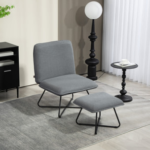 Sillón de Salón con Otomana Sillón de Relax sin Brazos Sillón para Lectura con Patas de Acero en Forma de Cruz para Sala de Estar Dormitorio