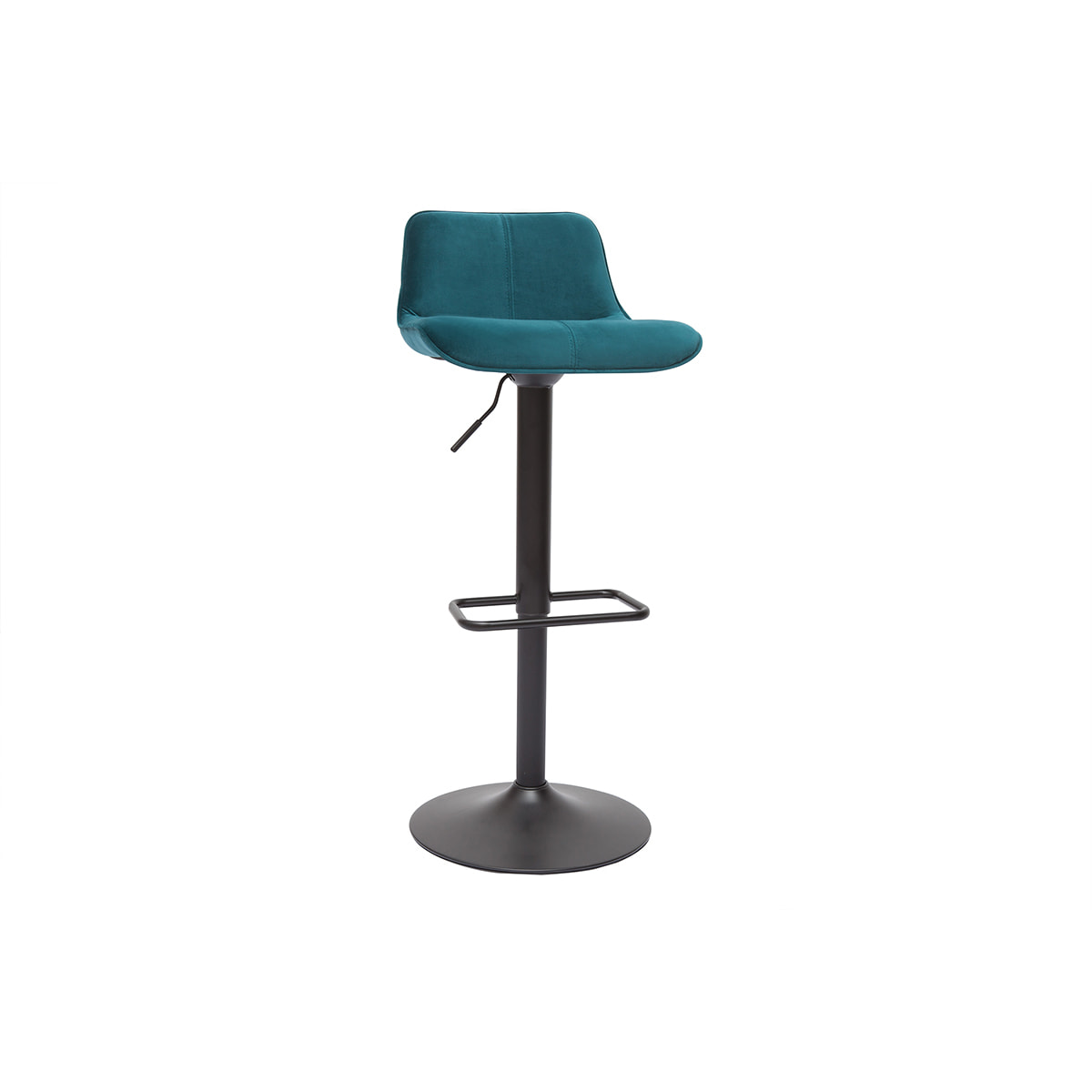 Tabourets de bar réglables pivotants 360° en tissu velours bleu pétrole et métal noir (lot de 2) BOOST