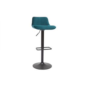 Tabourets de bar réglables pivotants 360° en tissu velours bleu pétrole et métal noir (lot de 2) BOOST
