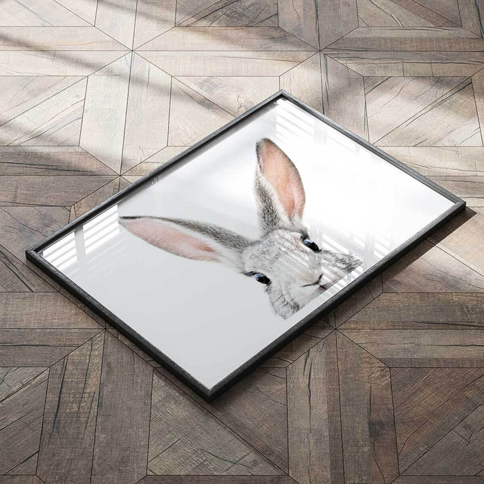 Affiche enfant lapin  Affiche + cadre en bois - Noir