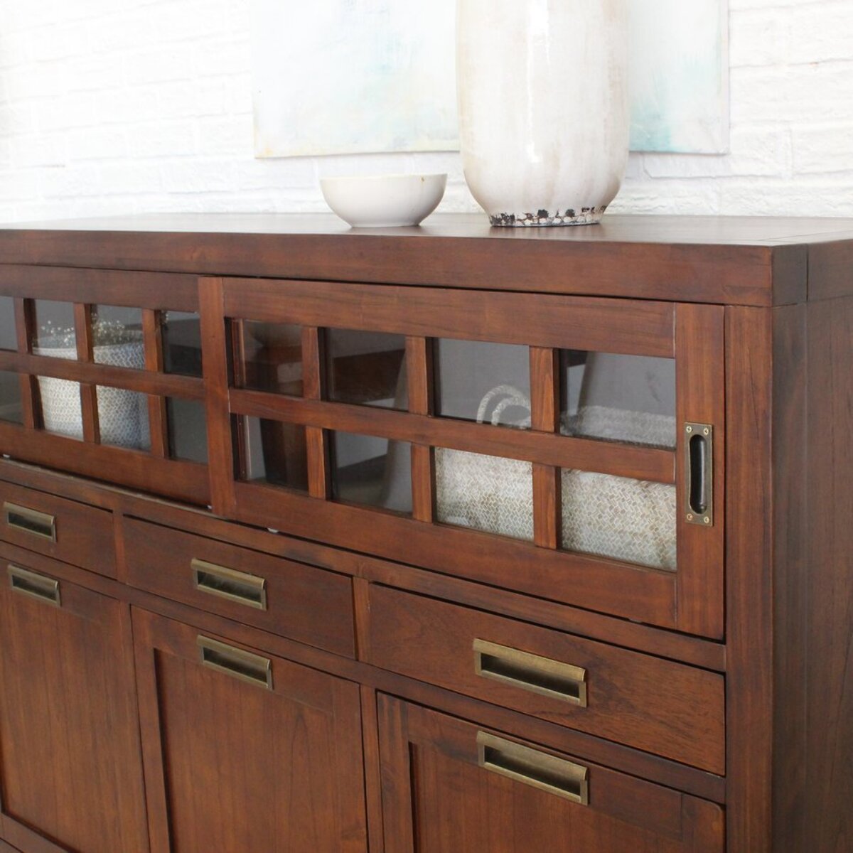 Buffet Kenia -bois massif de mindi et placage naturel de mindi-couleur teck 160 x 110 x 43 cm