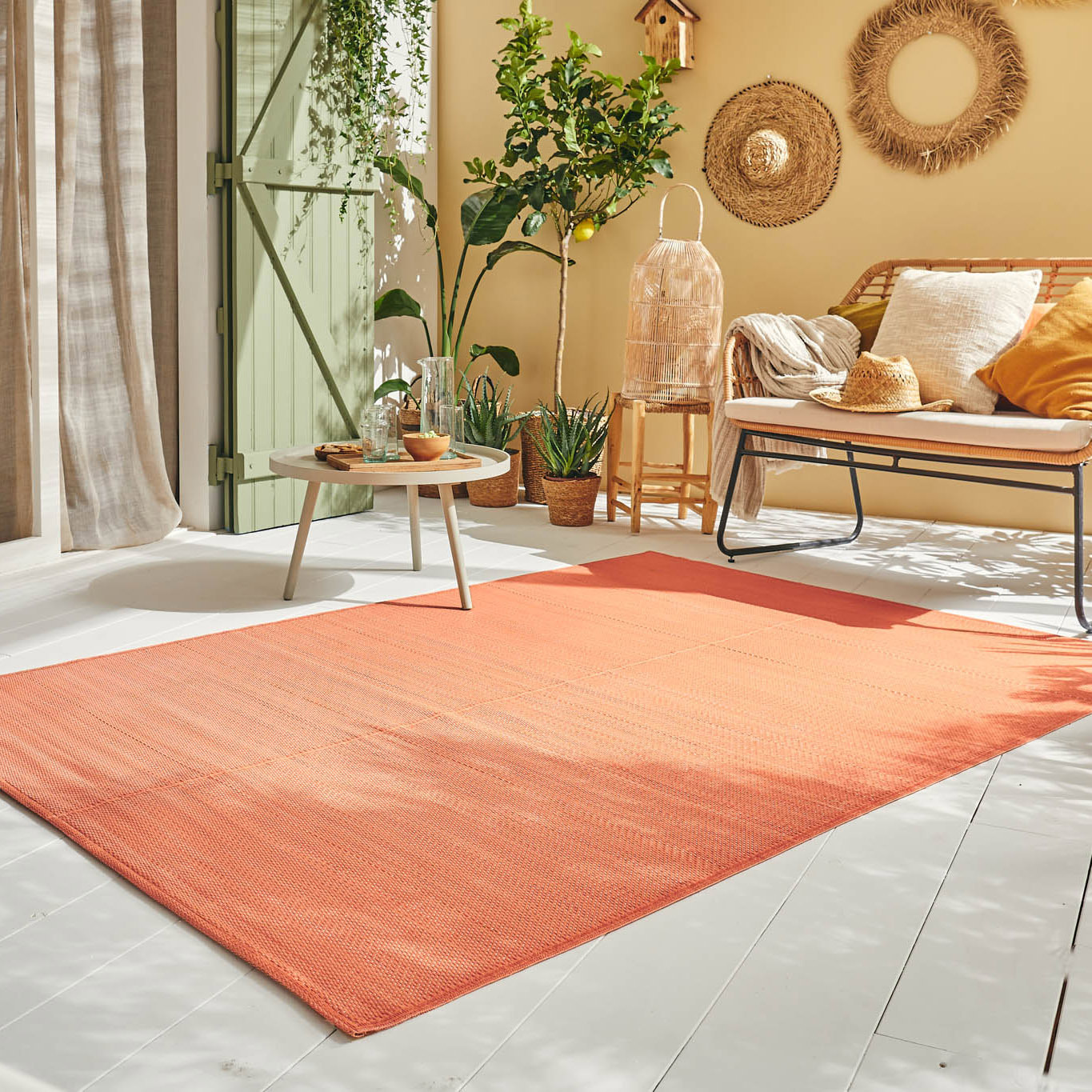 CAPRI - Tapis d'extérieur à motif uni - Corail