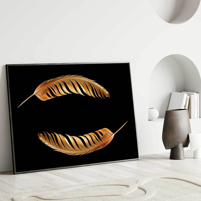Affiche encadrée plume dorée minimaliste Affiche + cadre en métal - Noir