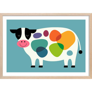 Affiche  happy milk ! Affiche + cadre en bois - Chêne