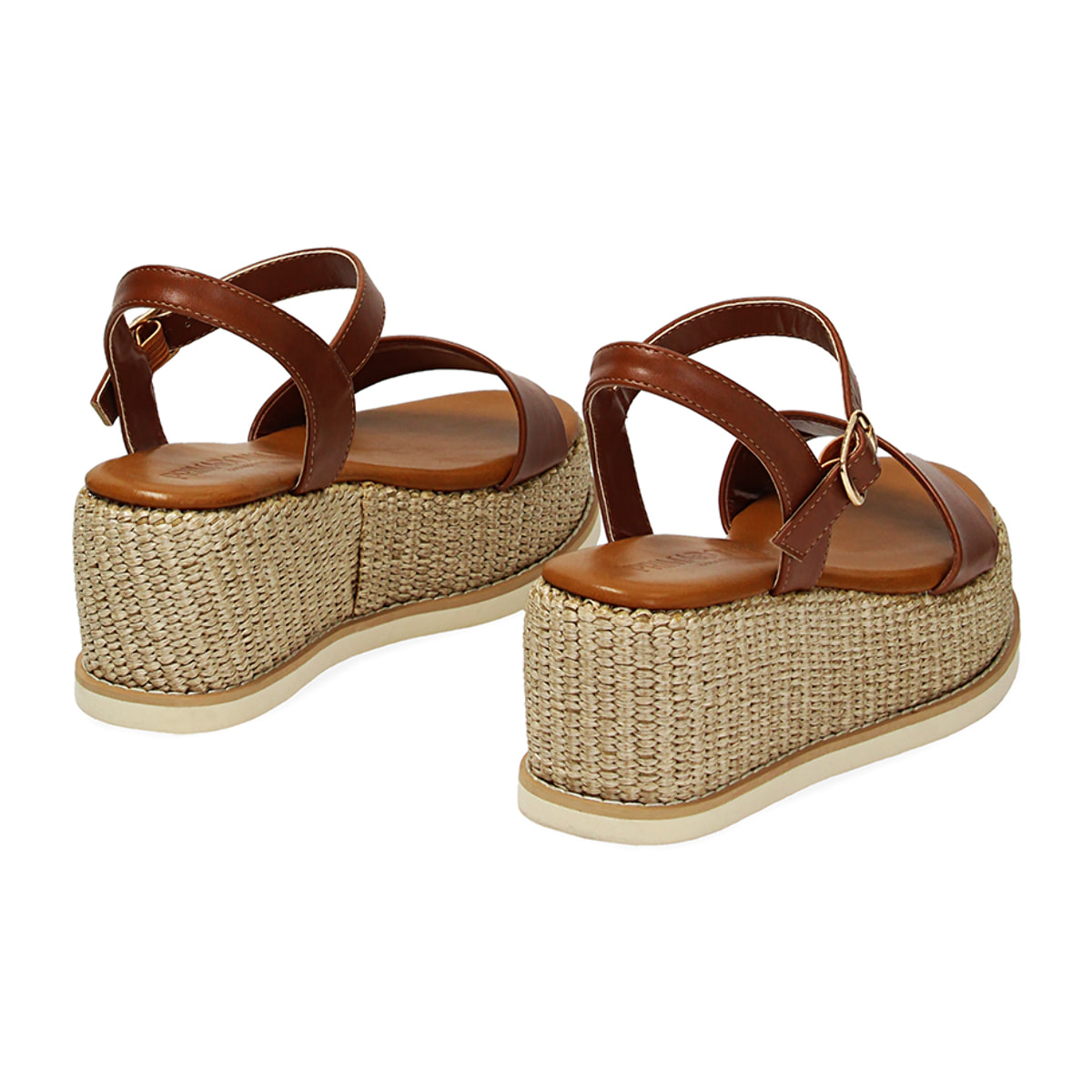 Zeppe marroni, platform rafia 6,5 cm