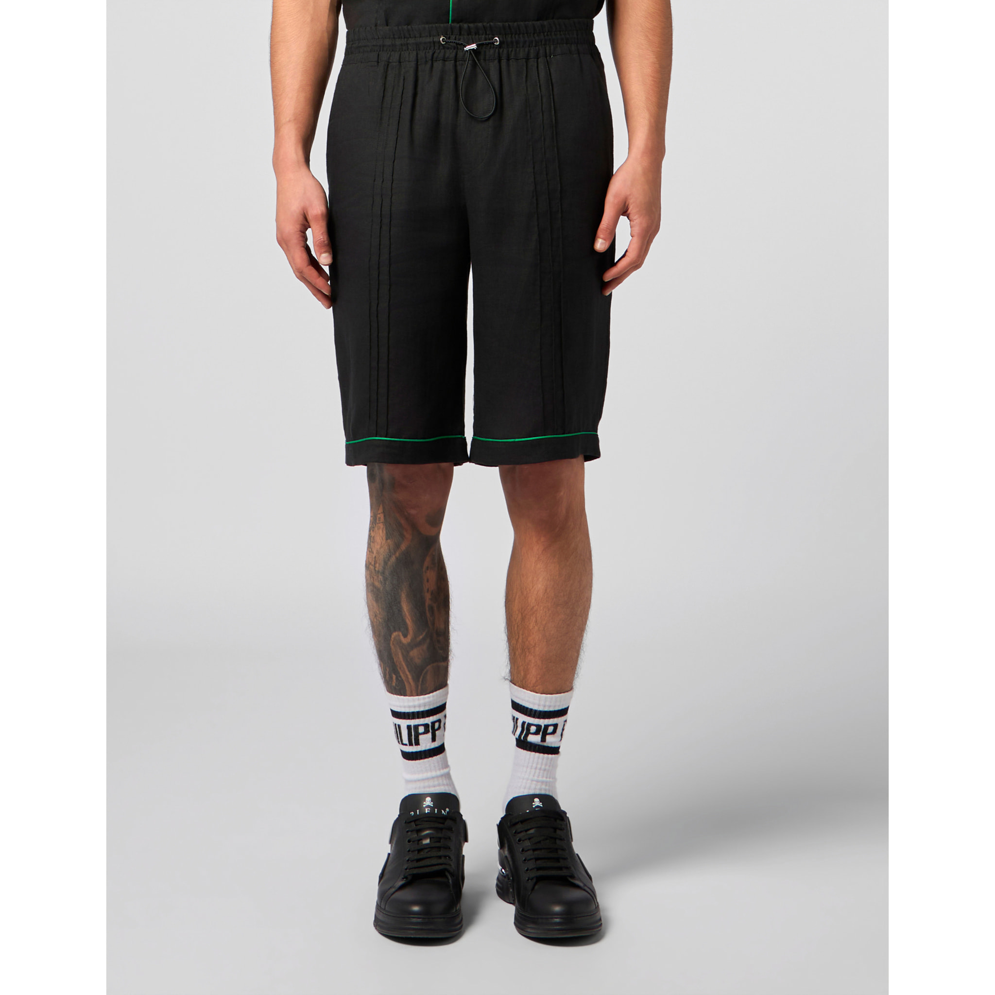 PHILIPP PLEIN Linen Drawstring Shorts Plein Tennis