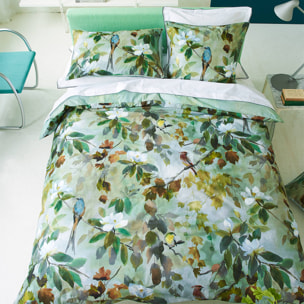Housse de couette imprimée en percale de coton, MAPLE TREE CELADON, Bleu