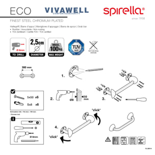 Spirella Barre de redressement ou d'appui ECO Acier Inox 30cm Chromé