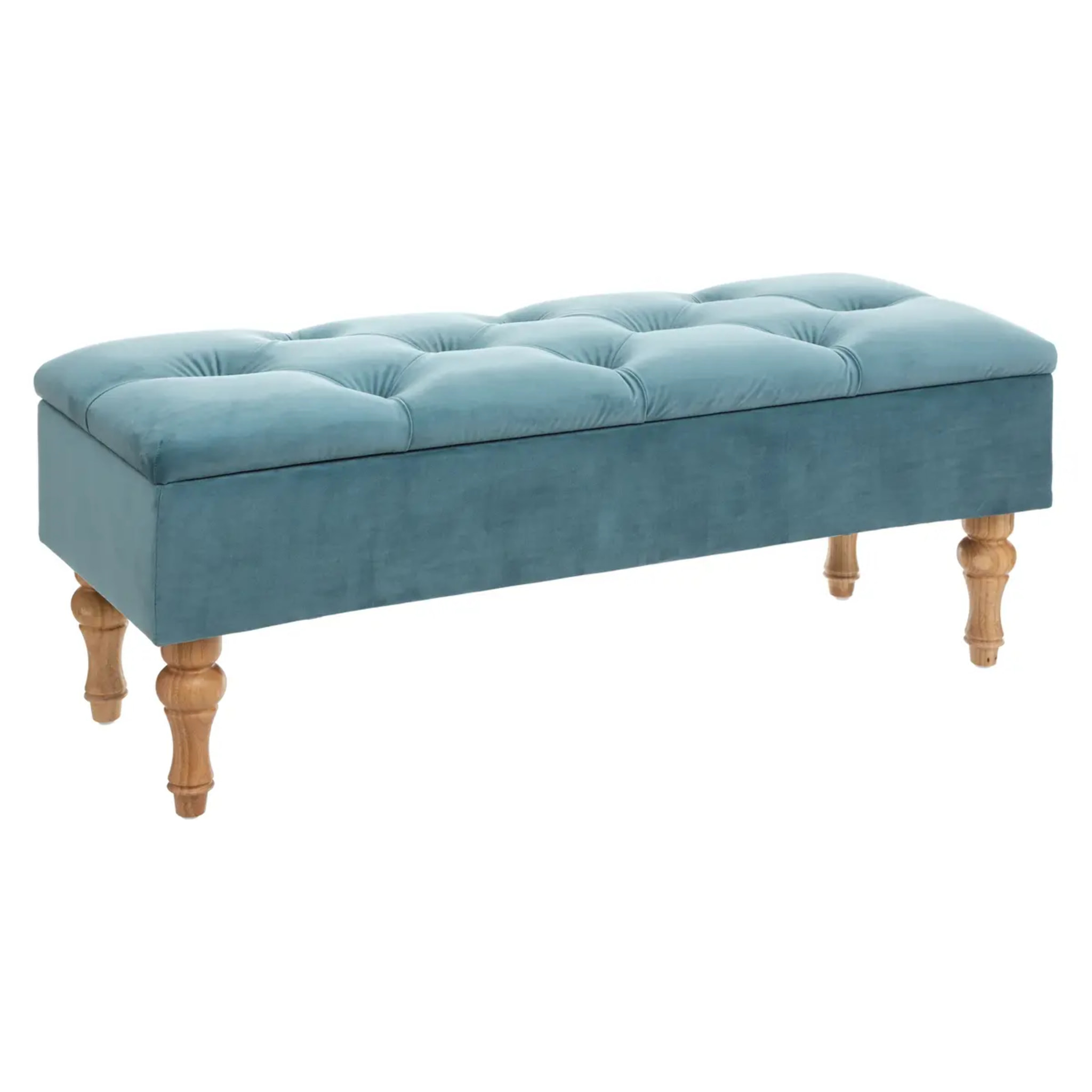 Banc coffre bleu - velours matelassé