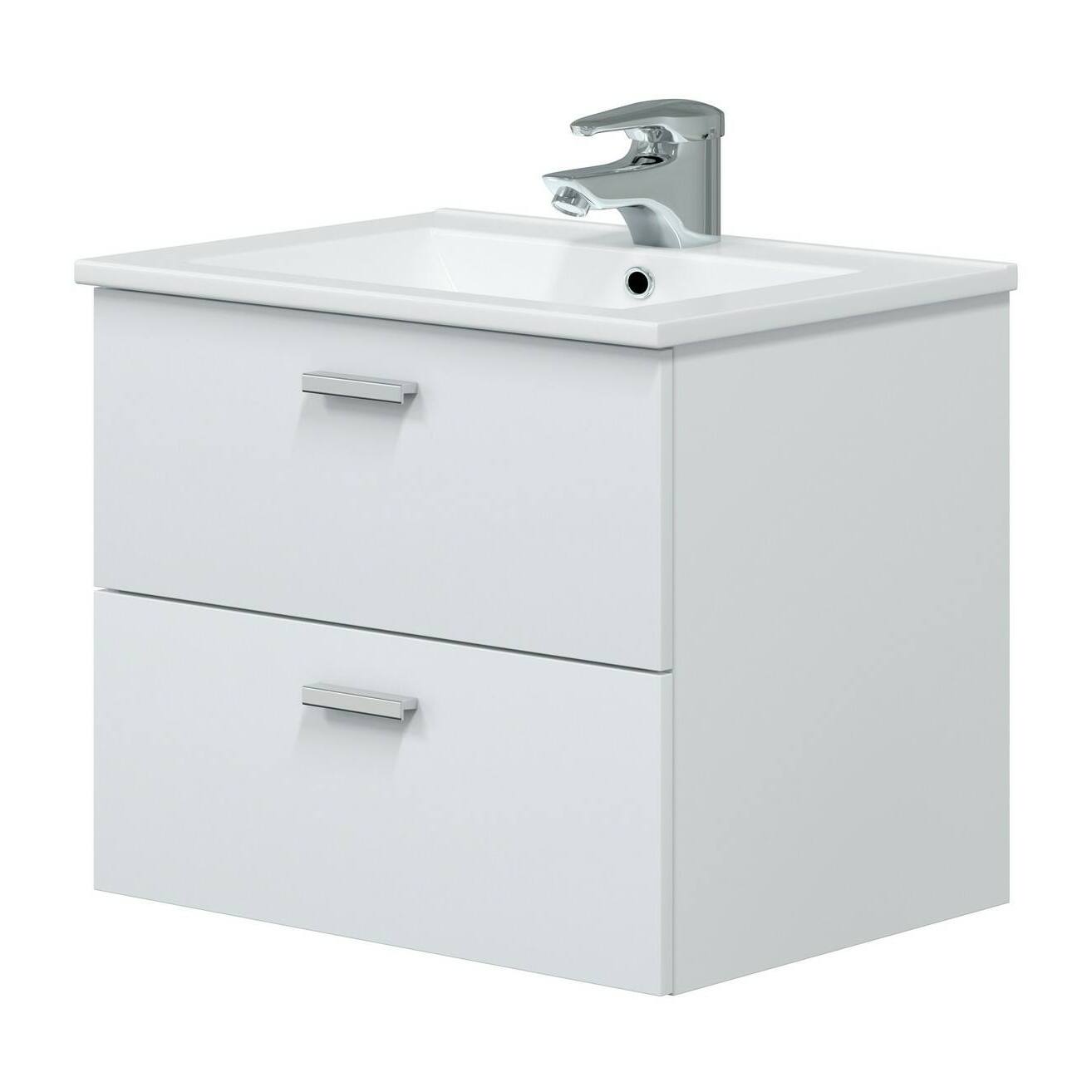 Mobile sottolavabo Doksuri, Mobiletto da bagno, Contenitore porta lavabo, Armadio per lavandino, 60x45 h50 cm, Bianco lucido