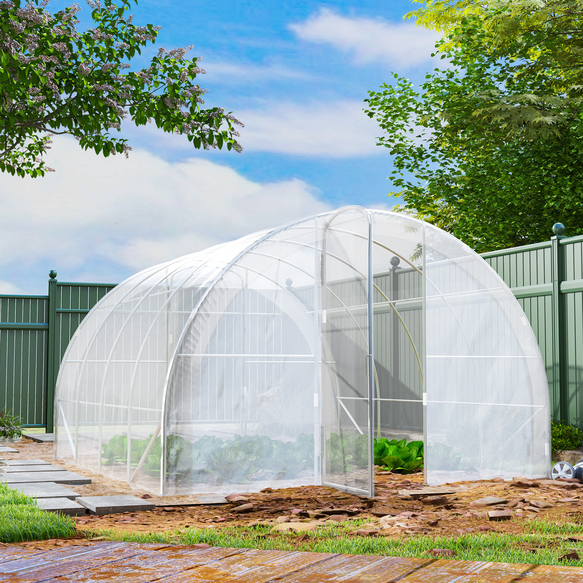 Serre tunnel 12 m² - 4 x 3 x 2 m - 2 portes - acier galvanisé PE haute densité transparent