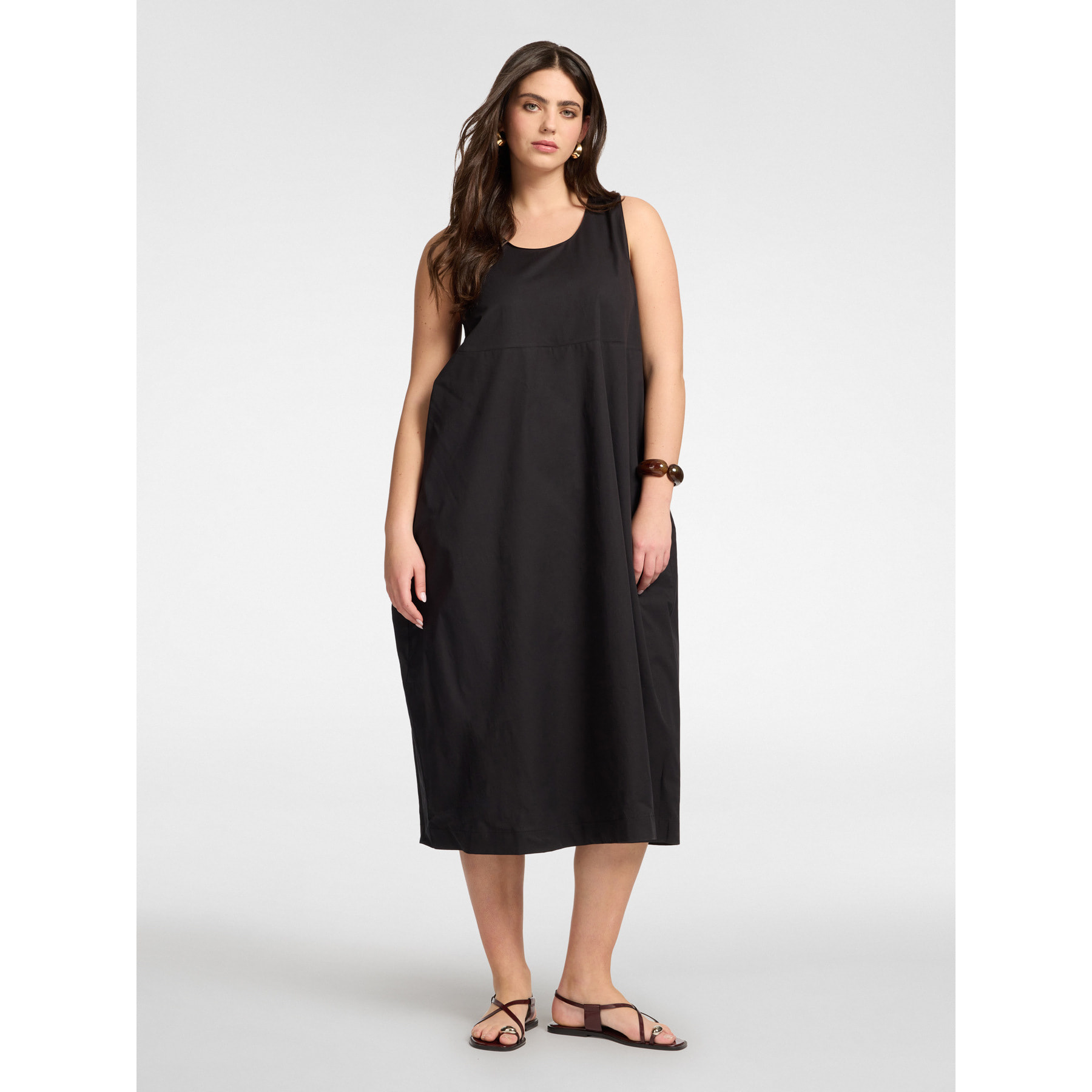 Elena Mirò - Vestido barrel en popelín - Negro