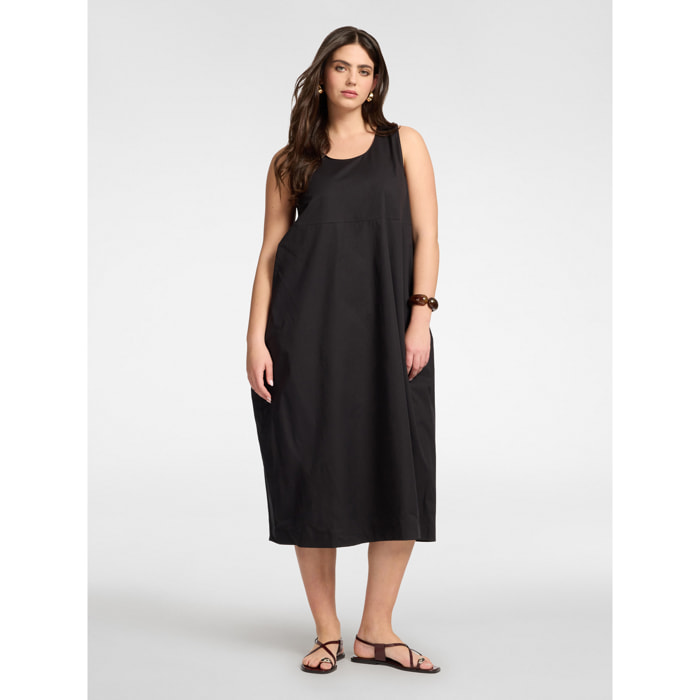 Elena Mirò - Vestido barrel en popelín - Negro