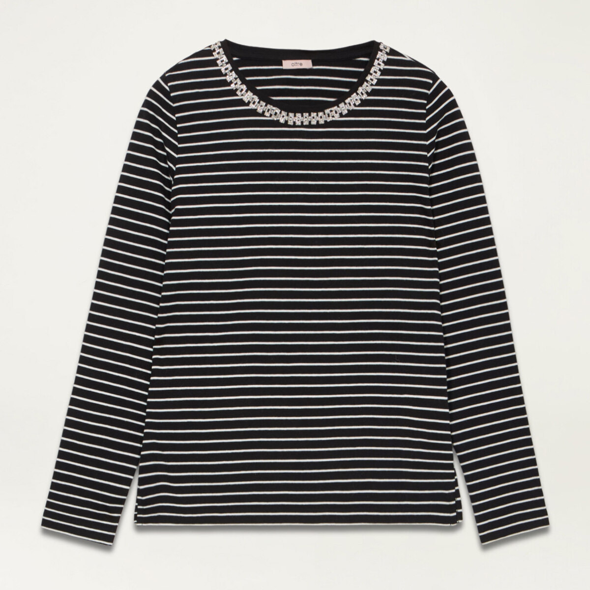 Oltre - Striped T-shirt with jewel chain - Negro