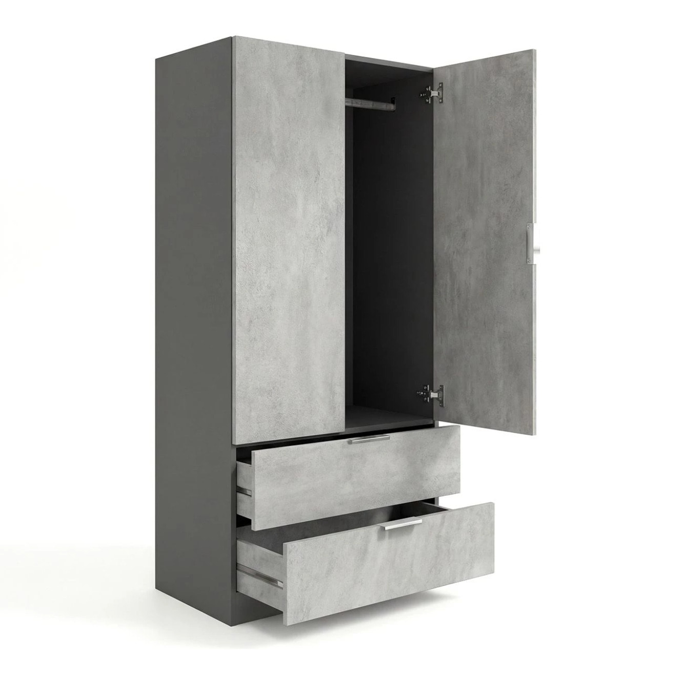 Armario de 2 puertas y 2 cajones en gris grafito y gris cemento 81,5x180 cm Lark Gris Grafito - Gris Cemento