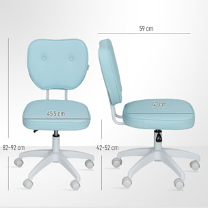 Silla de Escritorio Tapizada en PU Silla de Oficina Giratoria con Altura Ajustable sin Brazos Carga 120 kg para Estudio Dormitorio 46x59x82-92 cm Azul Claro